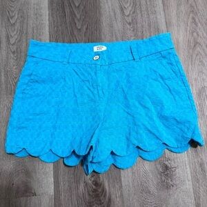 Crown & Ivy Shelby Scalloped Hem Shorts Preppy Southern Bright Blue 10 Turquoise